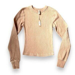 NWT Skims Ribbed Long Sleeve Waffle Knit T-shirt Ochre Tan XS Loungewear MSRP 70